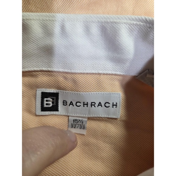 Bachrach Shirt‎ Mens 15.5 32/33 Peach White Contrast Collar French Cuff Cotton - Picture 6 of 8